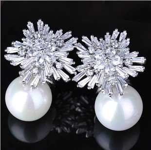 Женские серьги гвоздики с крупным жемчугом фианитом|pearl stud earrings|stud earringsstud earrings for