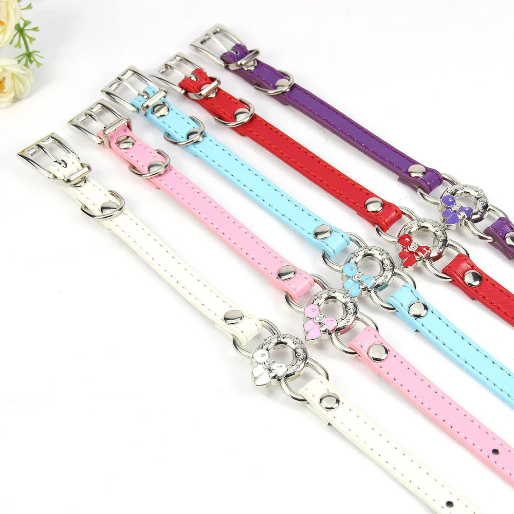 Personalized Leather Small Dog Collar Cute Bow pattern decoration Puppy Strap Cat Necklace Kitten Collars Dccessorie XXS/XS | Дом и сад