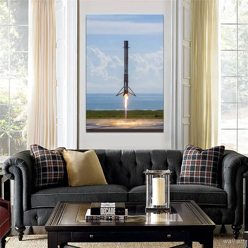 Canvas Paintings Wall Art For Living Room Home Decor 1 Pieces Rocket Launching Landscape Pictures Framed Hd Prints Falcon Poster | Дом и сад