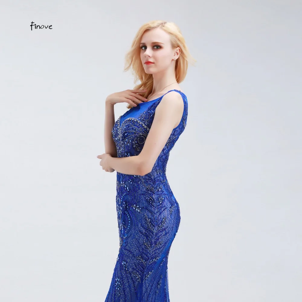 Finove Длинные вечерние платья Иллюзия See Through Back Кристалл Бисером Модные женские