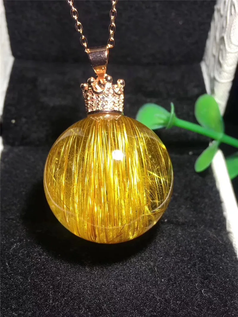 Натуральный Золотой рутилированный кварцевый кулон 22 мм в форме шарика для