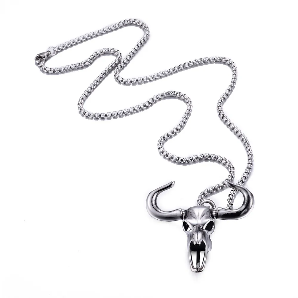 Vintage Biker Bull Skull Head Necklace Male Satanic Cow Pagan Pendant Retro Necklce Men | Украшения и аксессуары