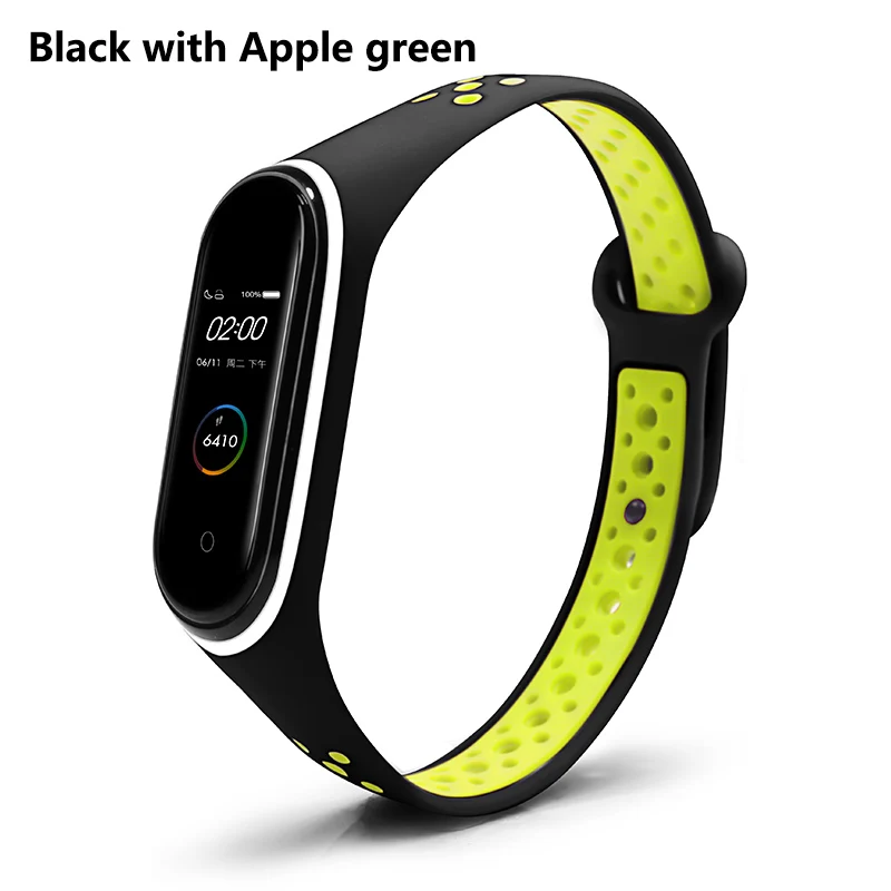 Black apple green Спортивный ремешок BOORUI mi band 4, удобный ремешок pulseira mi band 4, аксессуары, силиконовый ремешок для xiaomi mi band 4 - Цвет: Black apple green