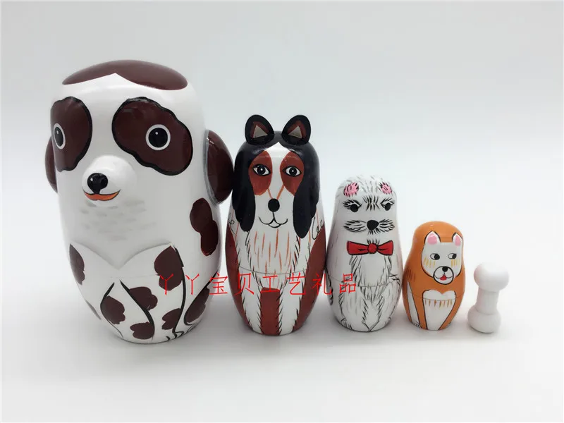 Ручная роспись Русская Матрешка 5-слойная пятнистая собака подарок для друзей и