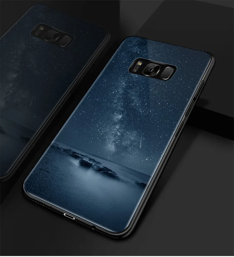 Закаленное Стекло телефонные чехлы для samsung Galaxy S8 S9 роскошный крутой Космос Луна