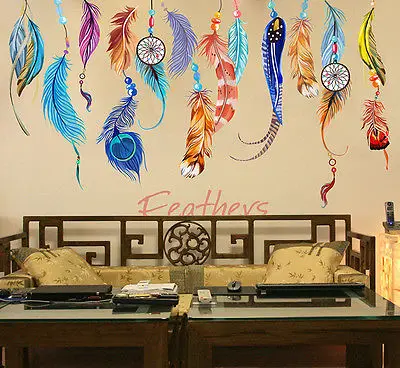 Классическая креативная Настенная Наклейка Ловец снов с перьями художественная