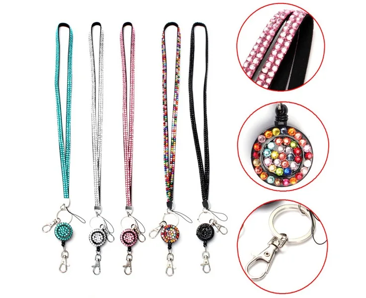 Выдвижной Блестящий ремешок со стразами 10 шт. для шеи катушка бейджей держатель ID