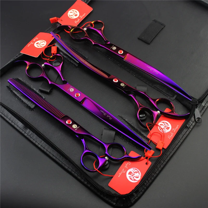 8.0 inch Professional Pet Dog Grooming Scissors Set Straight & Curved & Thinning Shears Animals Hair Cutting Tools Kit