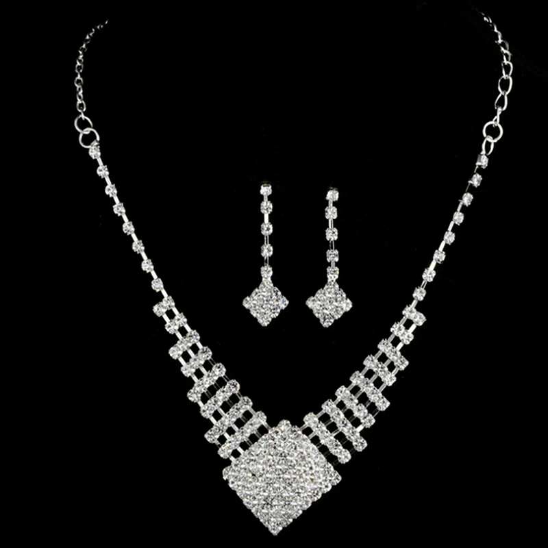 1 Set Crystal Drop Necklace Earrings Fashion Opal Blue Small Flowers Jewelry Wedding Party | Украшения и аксессуары