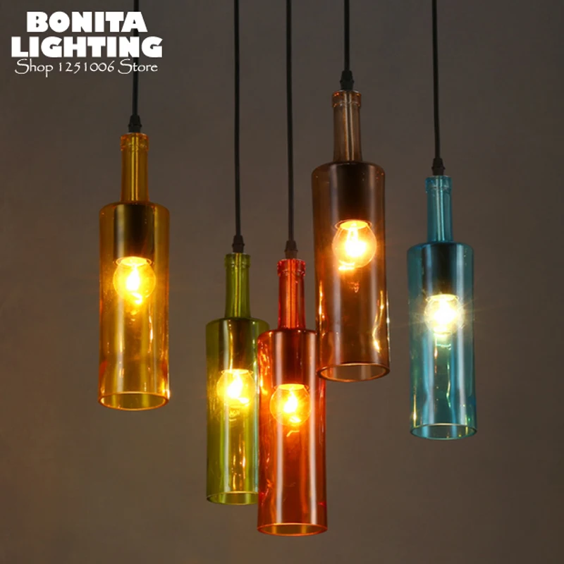 Стеклянные бутылки вина красочные висячие лампы для столовой цилиндрические
