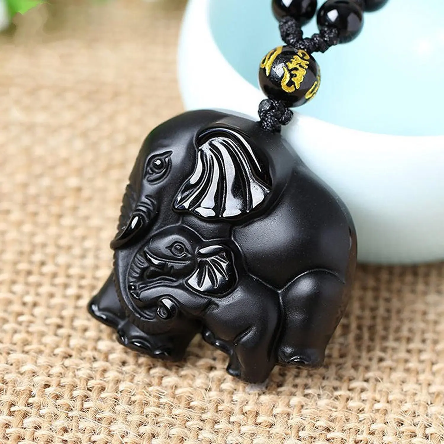 Ручной работы Природные обсидиана благоприятный богатых мать слон jade pendant