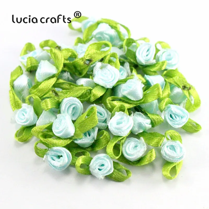 Lucia crafts 20 мм атлас с розочками Цветок голова девушки бутик мини волос лук головные уборы DIY одежды ремесло 48 шт B0107 - Цвет: Blue