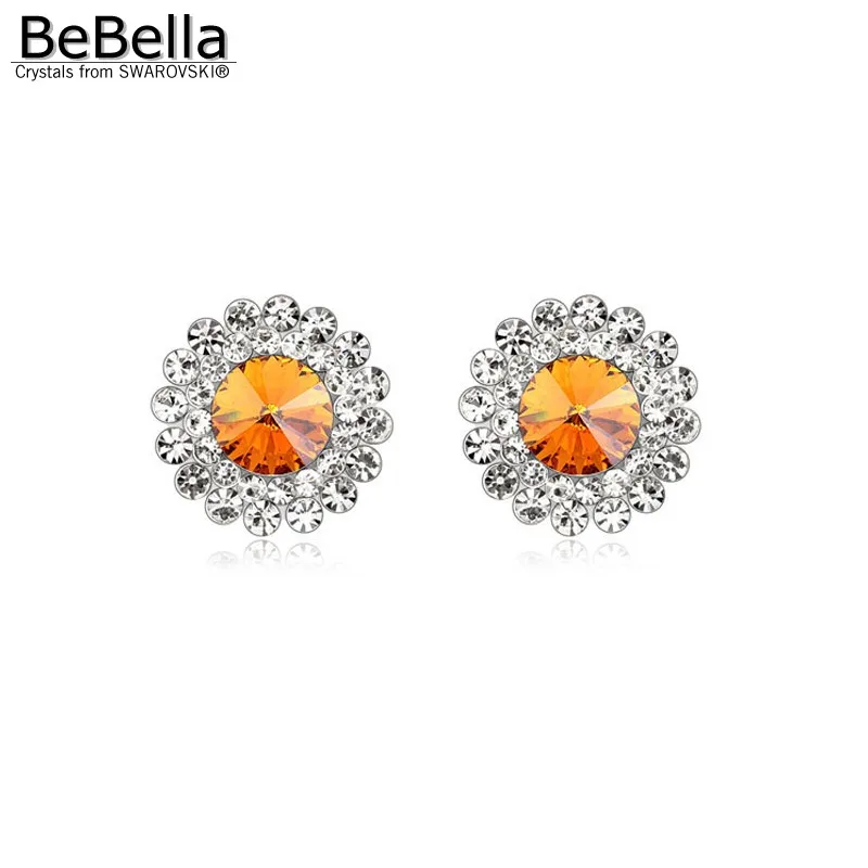 Женские круглые серьги гвоздики BeBella с кристаллами Swarovski модные ювелирные