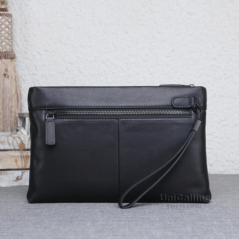 Модная мужская сумка из коровьей кожи повседневная однотонная на молнии большая