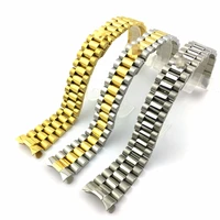 20mm gold middle gold silver watch band strap solid stainless steel curved end president style bracelet strap belt wristband