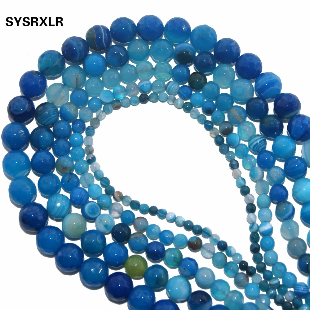 Оптовая продажа граненые синие агатные бусины из натурального камня для