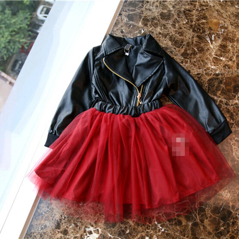 2018 New Girl Princess Leather Dress Party tutu veil red sequined dress Diamond Kids Clothes Birthday wedding | Детская одежда и
