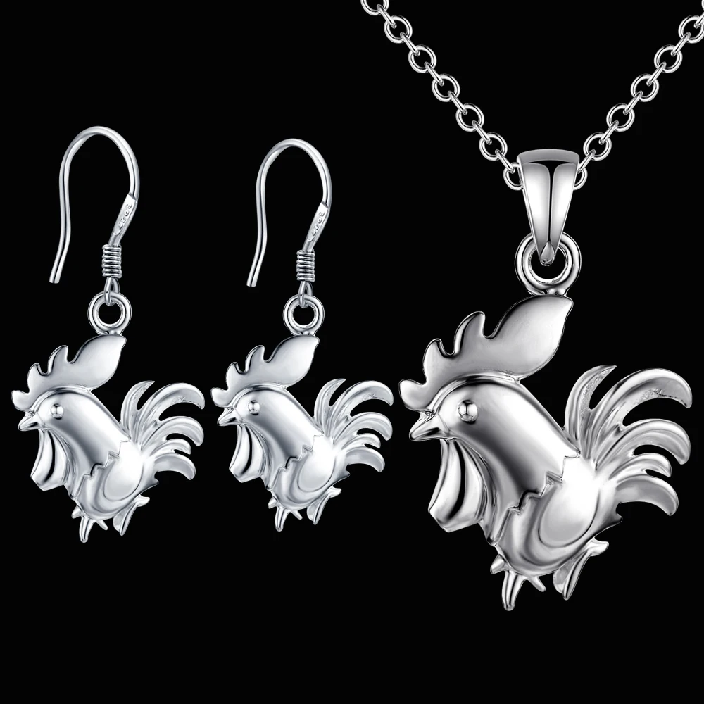 Fashion Jewelry Sets Silver color rooster pendant necklace &amp earrings Cute party style for woman good quality | Украшения и