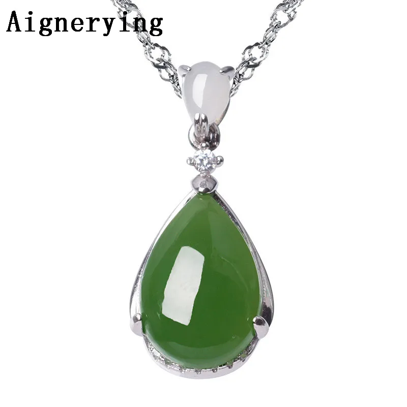 

Para Vintage for Women/Men Necklace S925 silver inlaid Certificate natural Green Jade Pendant Bijou Necklaces with Gift Box