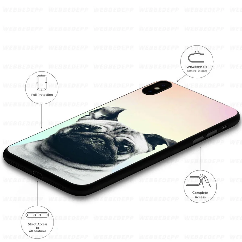 WEBBEDEPP Мопс Забавный Мягкий силиконовый чехол для iPhone 11 Pro Xr Xs Max X или 10 8 7 6 6S Plus 5 5S SE