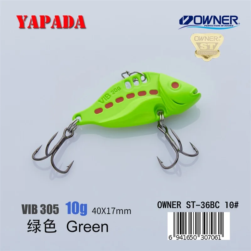 YAPADA VIB 305 шесть точек 10 г/15 г владелец тройной крючок 40-46 мм перо многоцветный цинковый сплав Металл VIB рыболовные приманки бас - Цвет: Green 10g