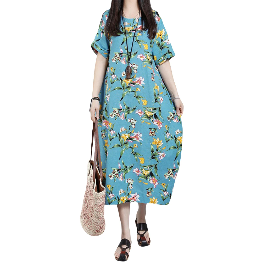 Платье Romacci женское хлопково льняное с цветочным принтом винтажное свободное