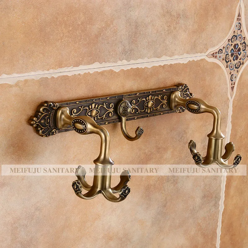 Antique 3 hook MEIFUJU настенный крючок с поворотом на 360 градусов, современный черный крючок для халата, крючок для ванной комнаты, винтажные антикварные Крючки для пальто, вешалка для полотенец, вешалка для ванной комнаты - Цвет: Antique 3 hook