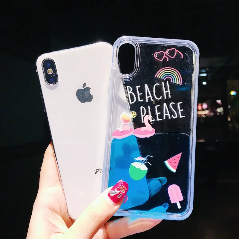 Для iphone X 8 7 6 6s плюс Фламинго чехол динамическая жидкая бухта для iphone 7 плюс синий океан fundas для iphone 10 clear moving