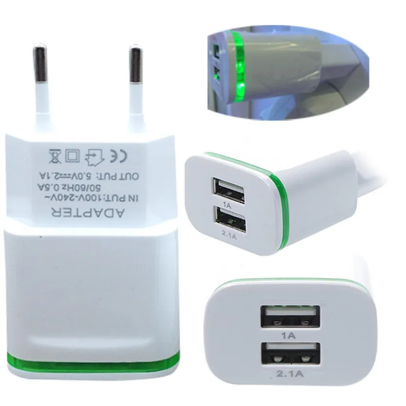 2.0A/1.0A Wall Charger Mini Dual Ports USB LED Light Fast Charging Power Adapter DEC 07 | Мобильные телефоны и аксессуары