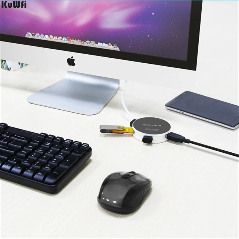 KuWFi usb хаб мульти 4 Порты круговой тонкий высокого Скорость сплиттера для ноутбука