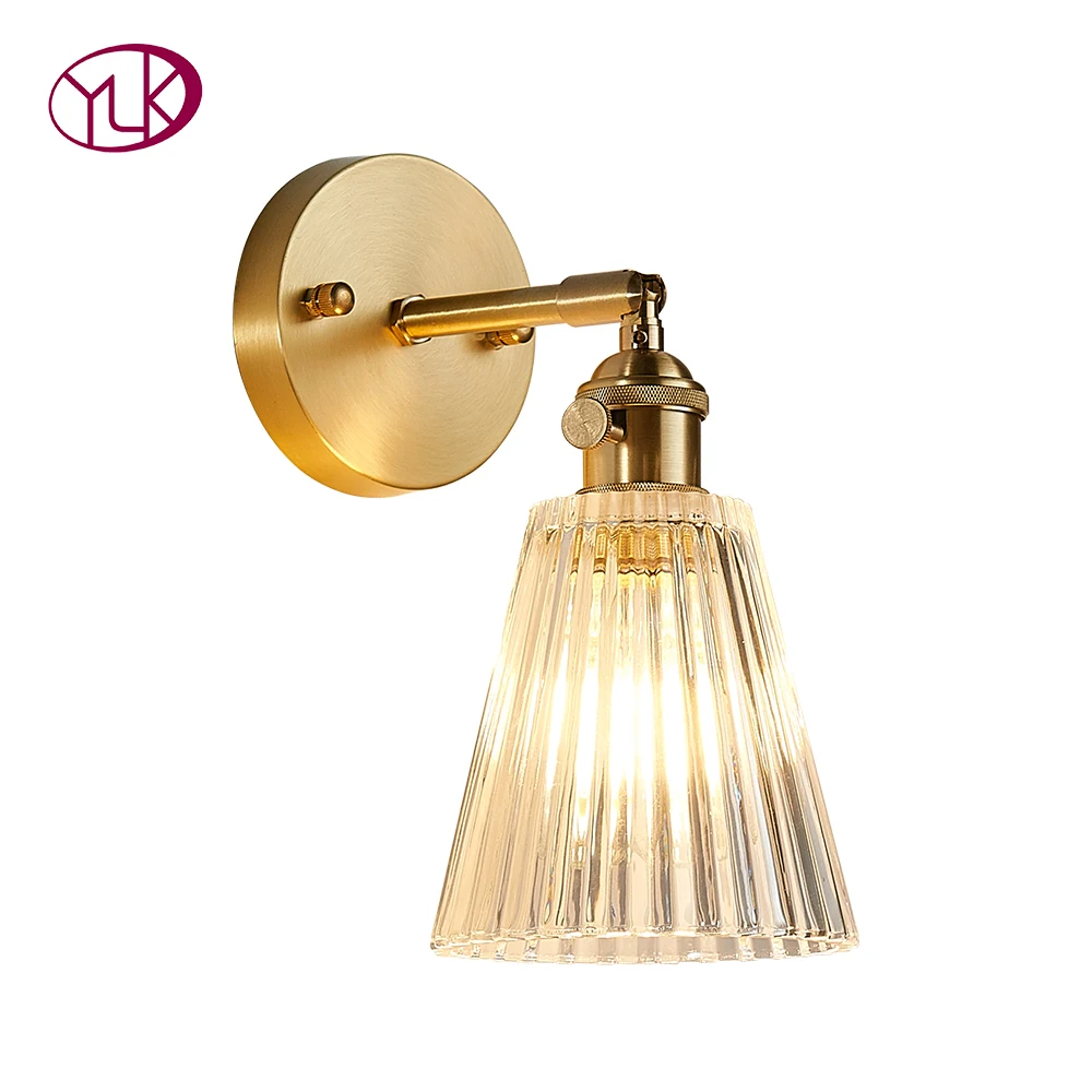 Золотая настенная лампа для прикроватной тумбочки роскошный стеклянный абажур