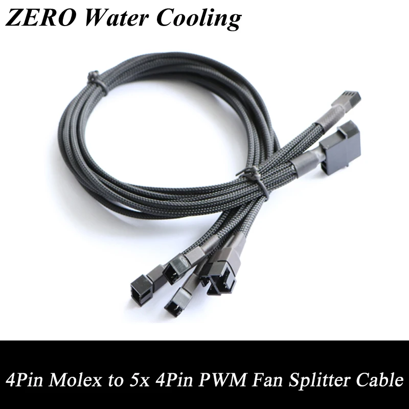 Wholesale 10pcs/Lot Free Shipping 45cm Black Sleeved 4Pin IDE Molex to 5x PWM Fan Splitter Power Cable.