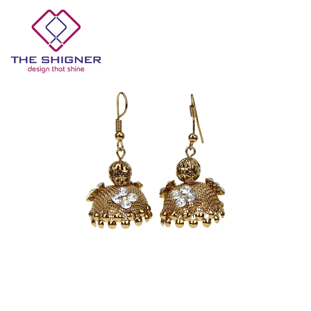 SHIGNER индийский традиционный вид бронзовые Jhumka Jhumki каменные серьги Этнические с