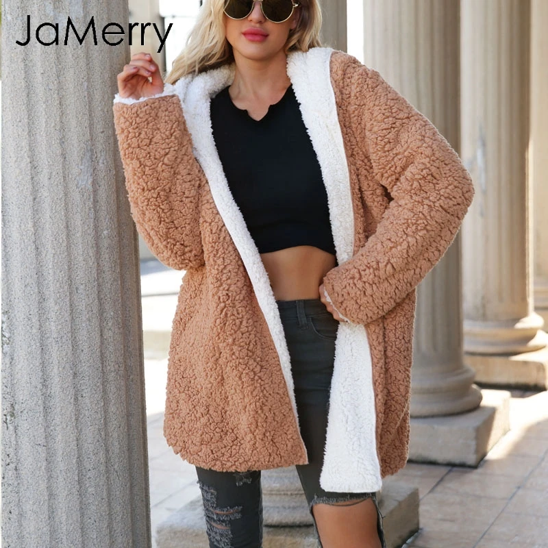 JaMerry модное женское пальто из искусственной овечьей шерсти теплое зимнее женская