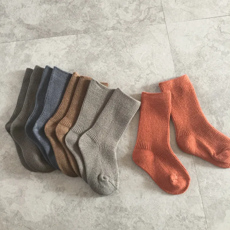 Зимние плотные теплые хлопковые носки в винтажном стиле для малышей однотонные