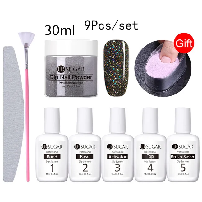 30ml Set 13 Ur Sugar 9 шт./компл. голографическая погружения порошки для ногтей Цвет для УФ гель лак для ногтей, Системы комплект сушке без лампы для лечения французский ногтей "сделай сам" - Цвет: 30ml Set 13