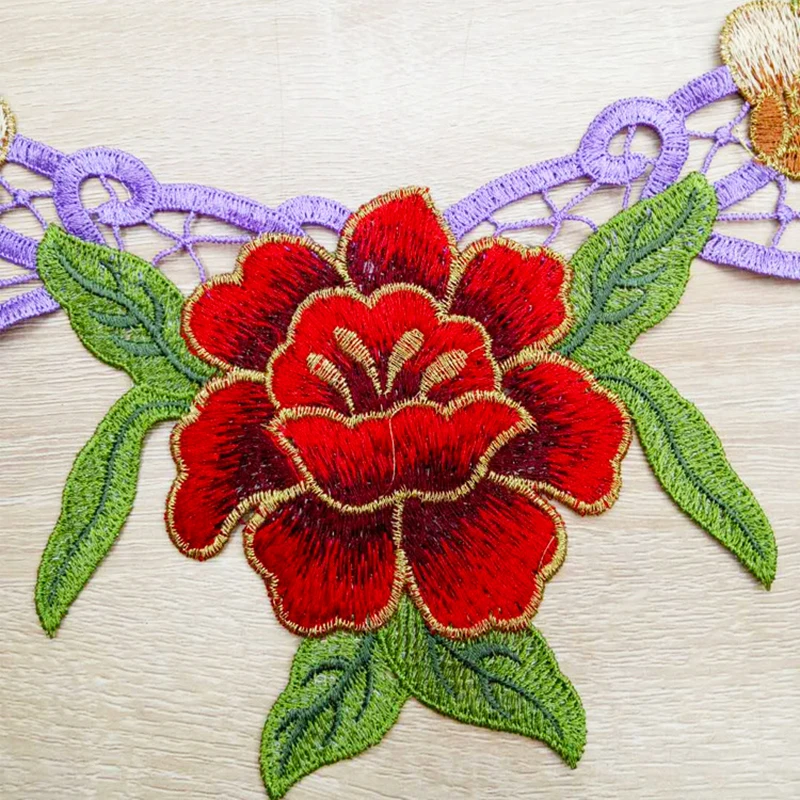 Вышивка воротник кружевная Одежда DIY нашивки Полые Цветы Кружева декольте
