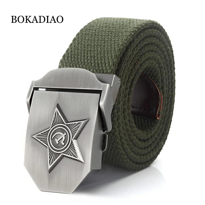 Фото Ремень BOKADIAO мужской, женский, мужской, Холщовый, роскошный, CCCP 3D с пятью лучами, металлический, армейский тактический, пояс с пряжкой для джин... №1