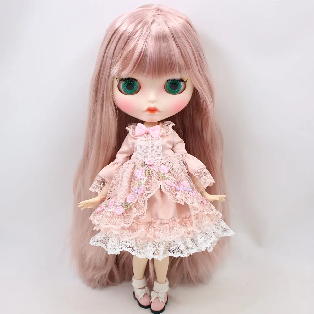 Кукла ICY DBS Blyth для No.BL6022/8800 дымчато розовые волосы резные губы матовое лицо с