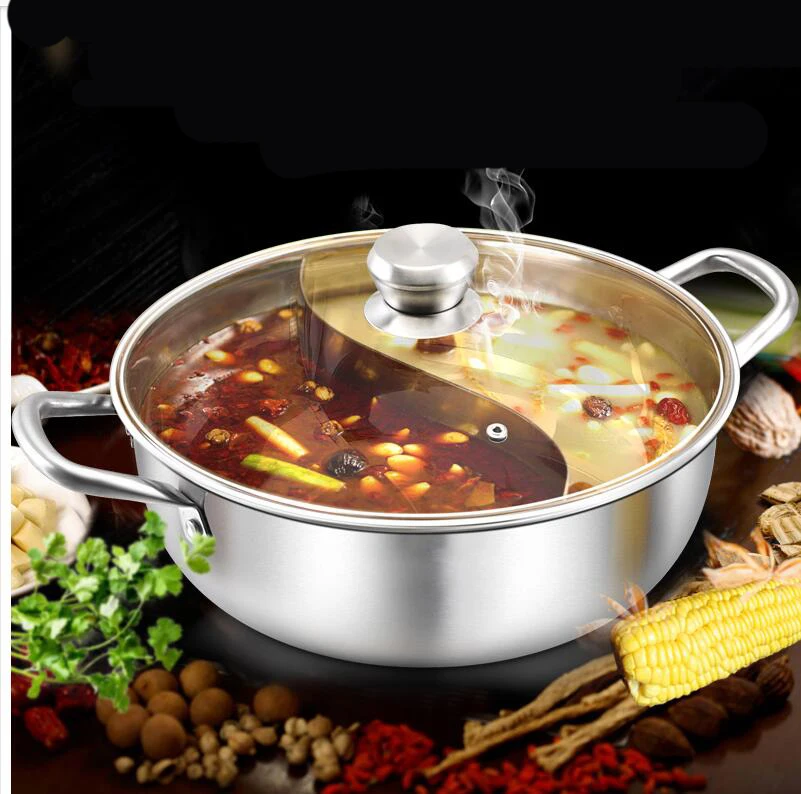 Стоковые горшки, суповая посуда, толстая суповая кастрюля, домашняя большая емкость, горячий горшок, толстая нержавеющая сталь, горячая индукционная плита, горшки для тушения