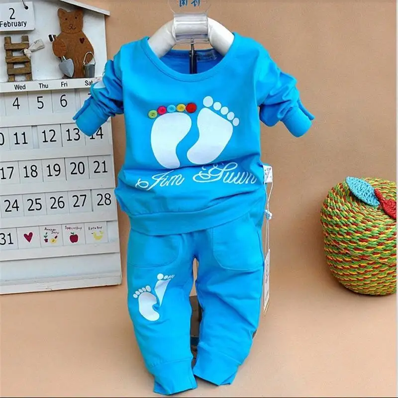Freeshipping New Autumn Candy color cartoon baby clothing set infant long sleeve suit kids clothes T shirt + pants | Детская одежда и