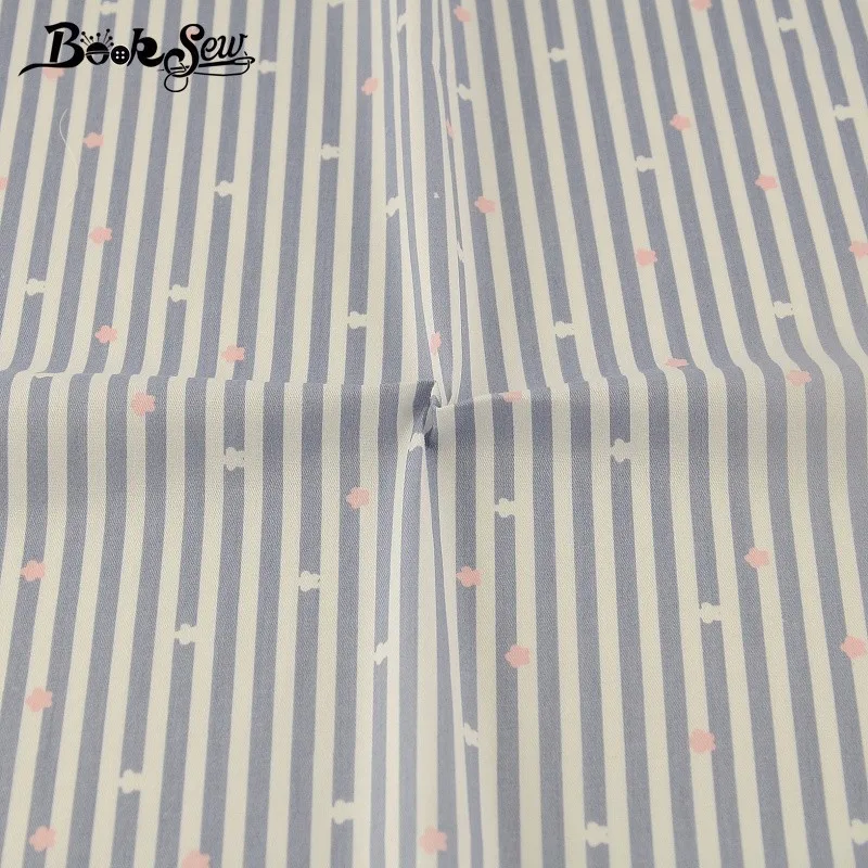 

Booksew New Arrivals Cotton Twill Fabric Telas Patchwork Bedding Craft Sewing Light Grey Strips Flowers Design Tecido Quilting