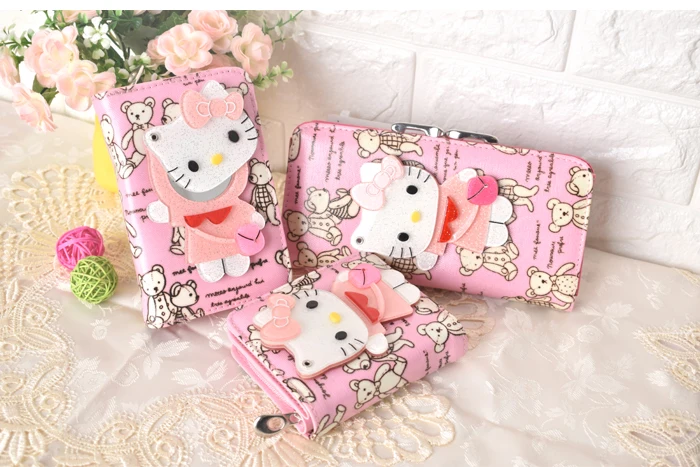 Kawaii Magic милые короткие длинные зеркало Рисунок «Hello Kitty» Для женщин Женская кожаная обувь кошелек кошельки, женские бумажники carteras mujer 45