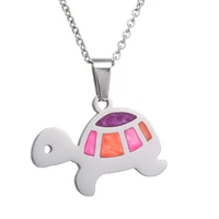 skqir cute colorful turtle pendant necklace stainless steel choker animal necklace women opal jewelry wedding accessories gift