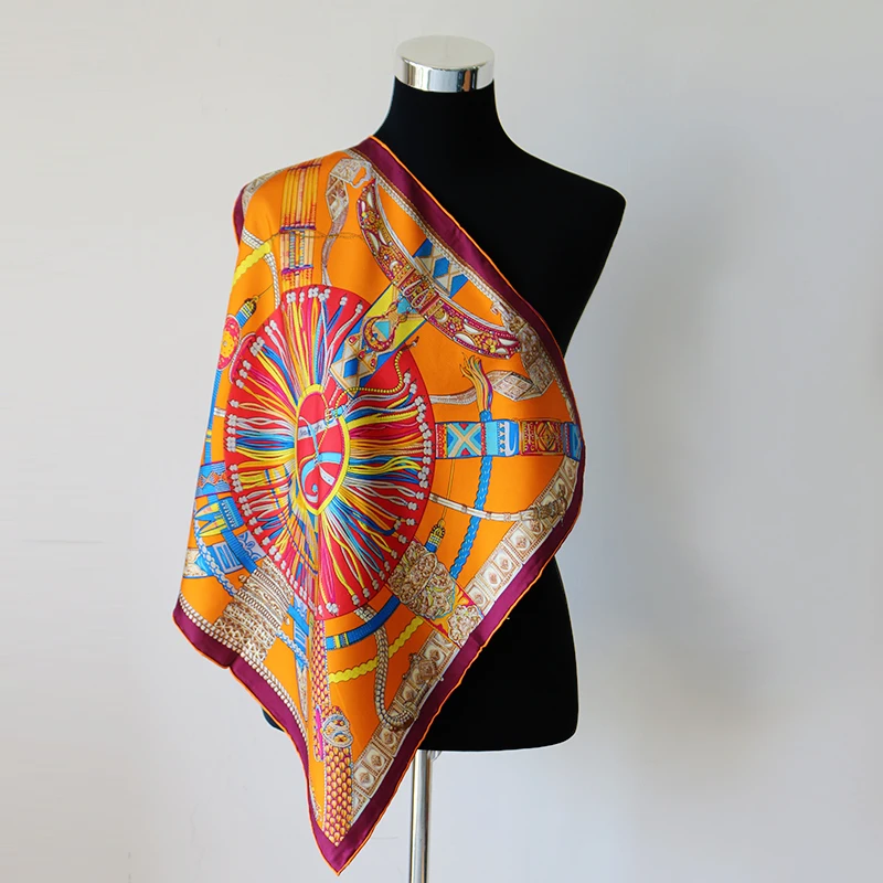 

[Square Scarf]100% Mulberry Silk Twill Scarf 52cmX 52cm High Quality 2018 Famous Brand Desigual Scarf Tiny Square Pocket Scarf