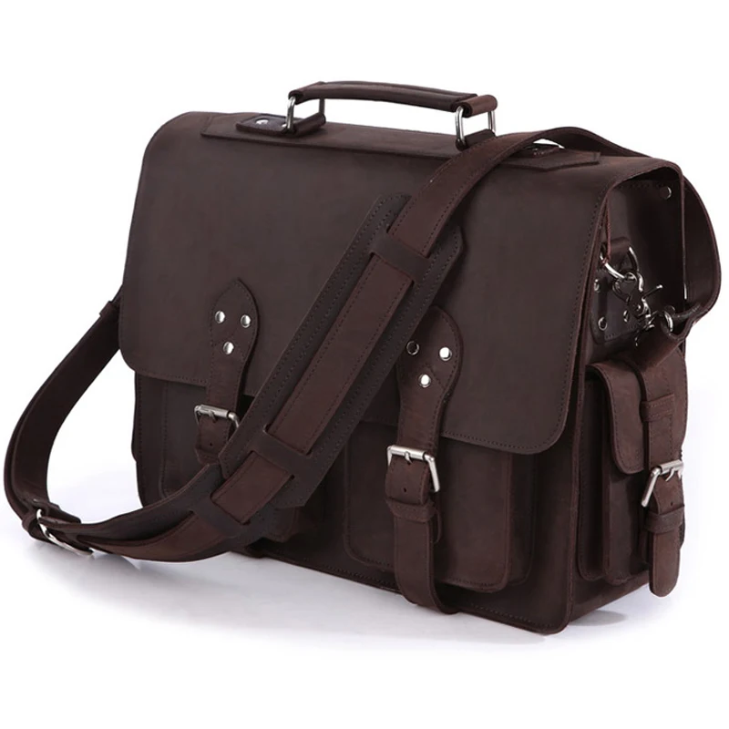Vintage Crazy Horse Leather Men's Travel Bags Tote Duffel Bag Genuine Leather Luggage Bags Men Large Shoulder Bag Handbag Brown