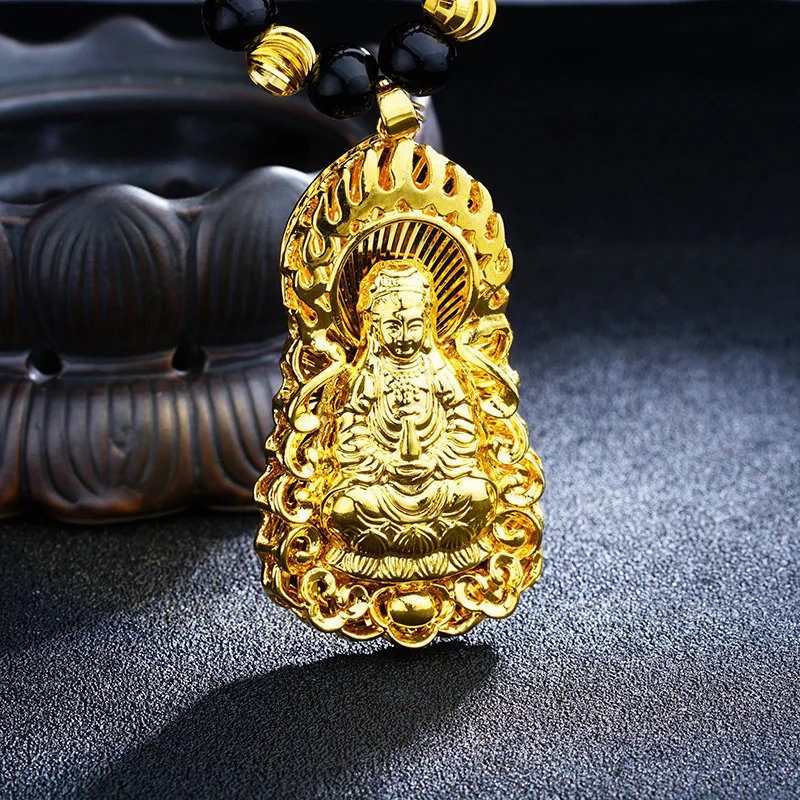 MHXFC Wholesale European Fashion Man Male Party Wedding Gift Dragon GUANYIN Rectangle Real 18KT Gold Pendant Necklace NL161 | Украшения и