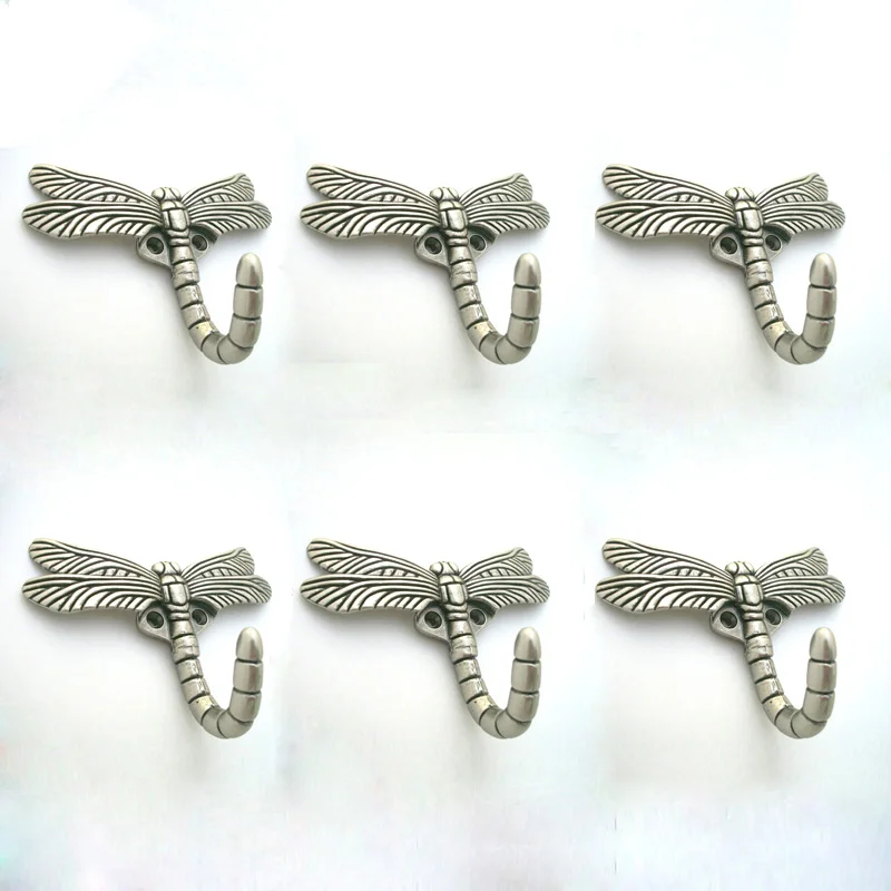 6pcs 1 шт. Настенный крючок в форме стрекозы, держатель для ключей, настенные крючки для подвешивания, вешалка для пальто, металлические крючки для одежды, Perchero Pared - Цвет: 6pcs
