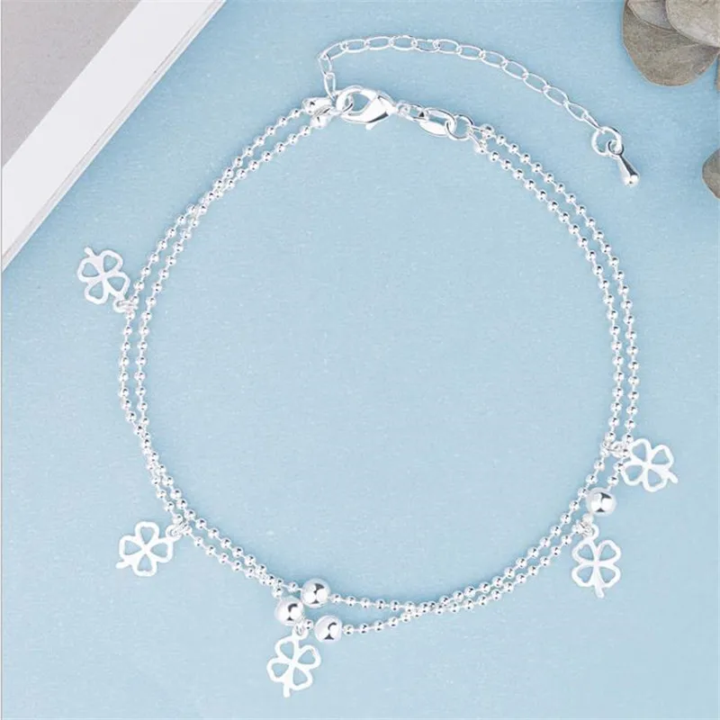 Женские серебряные браслеты Everoyal модные с клевером из серебра 925 пробы на день