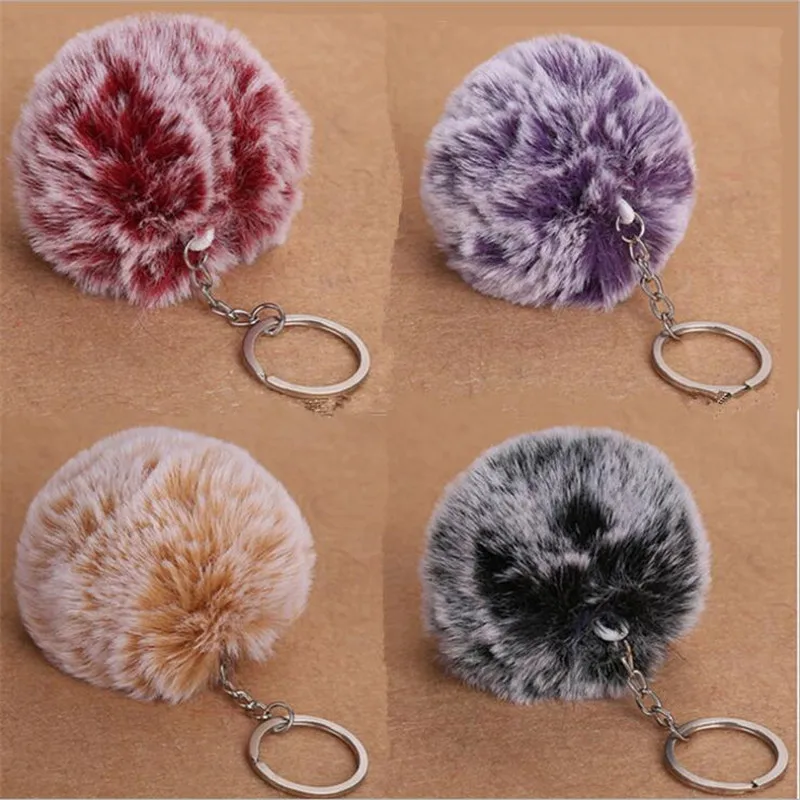 Fluffy Fake Rabbit Fur Ball Pom car Keychain motorcycle Key Chain Gifts for Women Car Bag Accessories Ring bmw audi | Автомобили и